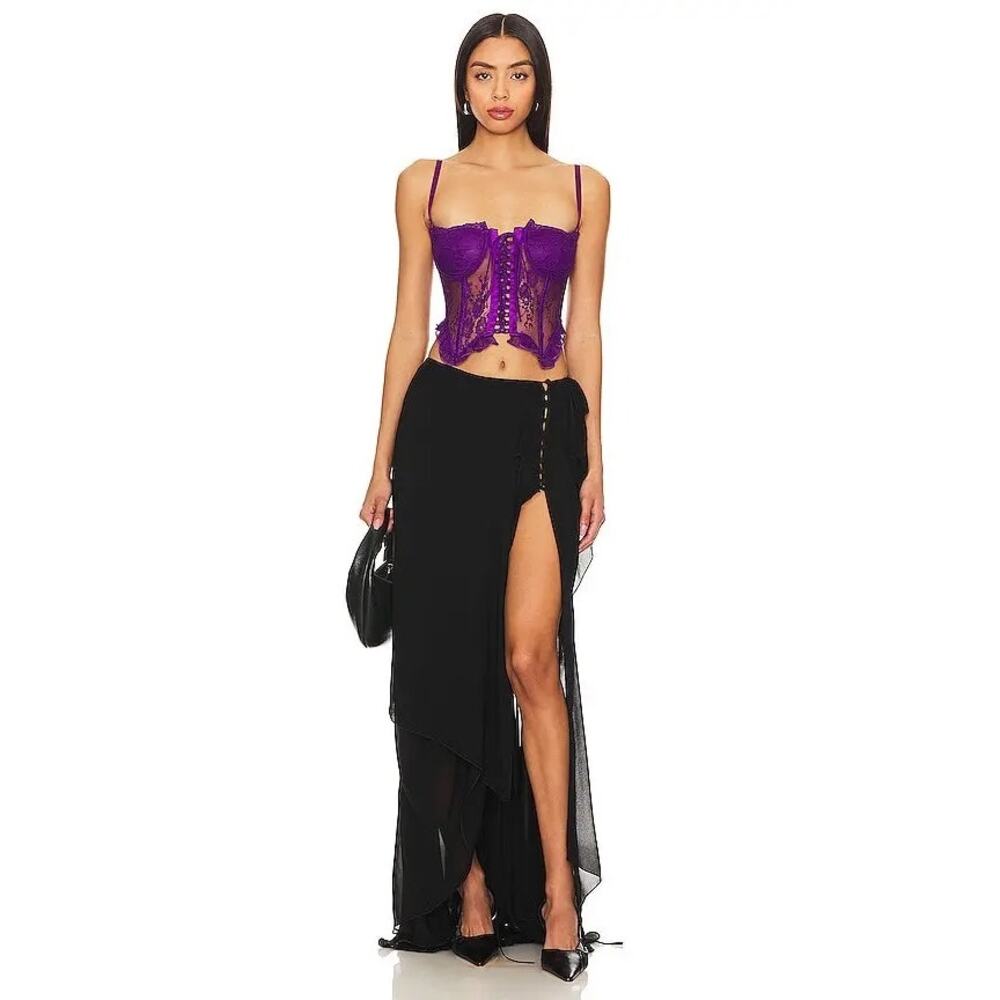 Guizio Aleia Ruffle Corset Top Amethyst Purple XS NWT Romantic Boned Bustier - Picture 2 of 10